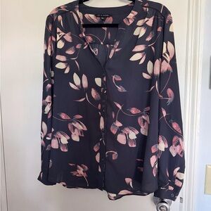 Zac & Rachel Dark Grey and Pink Leaf Print Blouse